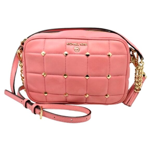 MICHAEL KORS~Jet Set Studded Quilted Lamb Leather Camera Bag~PINK CROSSBODY /TAG - Picture 3 of 8
